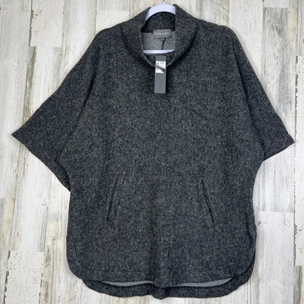 Michael Stars Sherpa Poncho Cape Cowl Neck Pockets Charcoal Gray Oversized Sz S - Picture 1 of 10